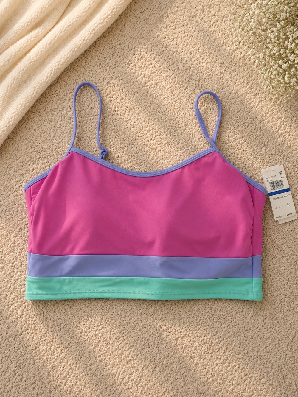 Salt + Cove Pink Colorblock Crop Swim Top with Purple and Mint Bands